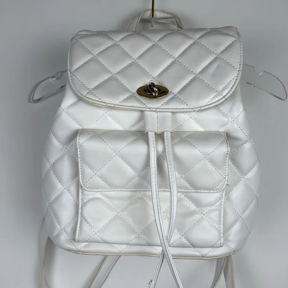 Forever 21 Faux Leather White Gold Backpack Handbag Purse